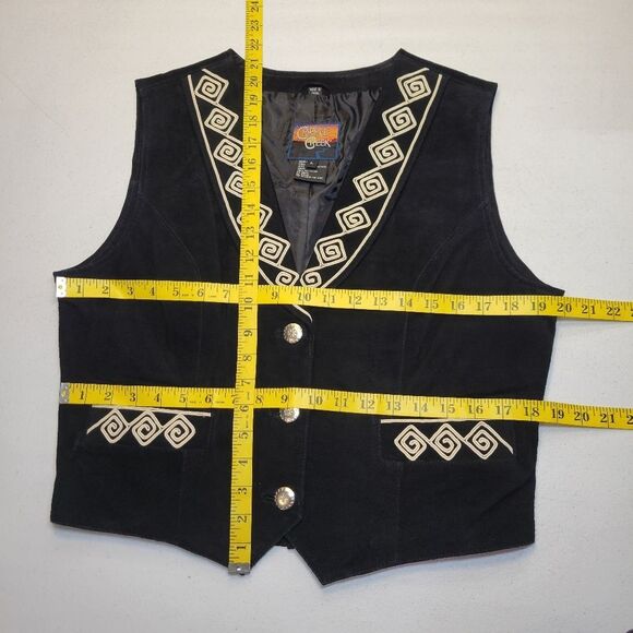 Cripple Creek Vintage Leather Women's Black With White Design Vest Western Boho - Picture 11 of 15